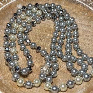 Faux Gray & White Pearl Long Necklace